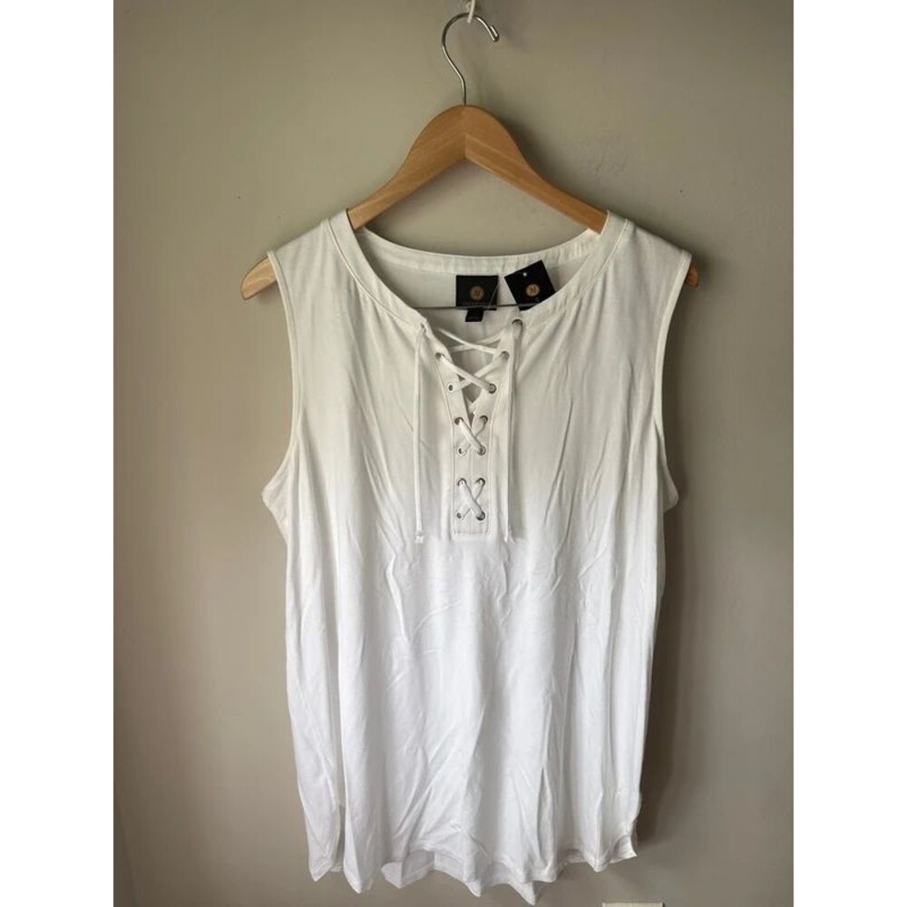 JM Collection White Lace Up Sleeveless Tunic Top Large NWT